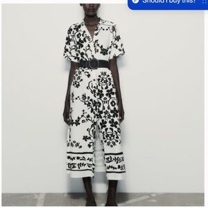 Black and White Floral linen blend dress